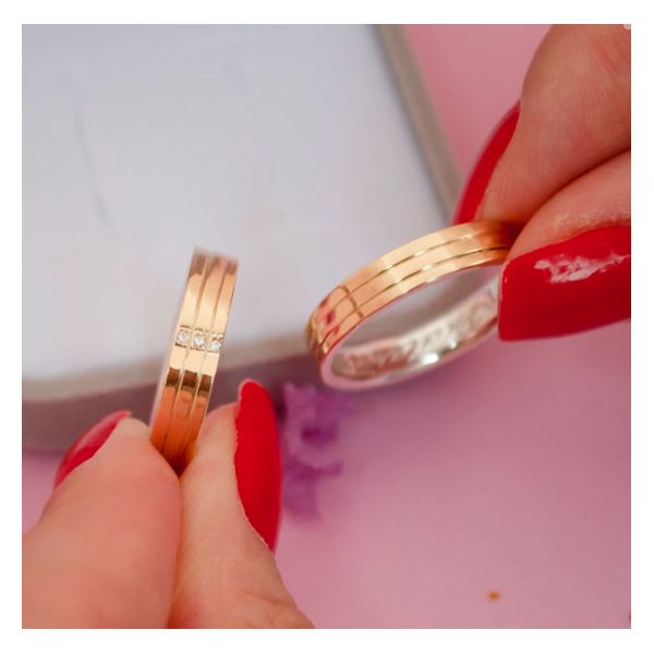ALIANÇA DE OURO 18K E PRATA - Modelo Ayla