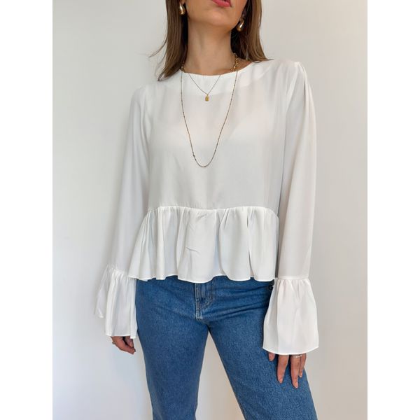 Blusa Chiara manga longa com babado - Branca