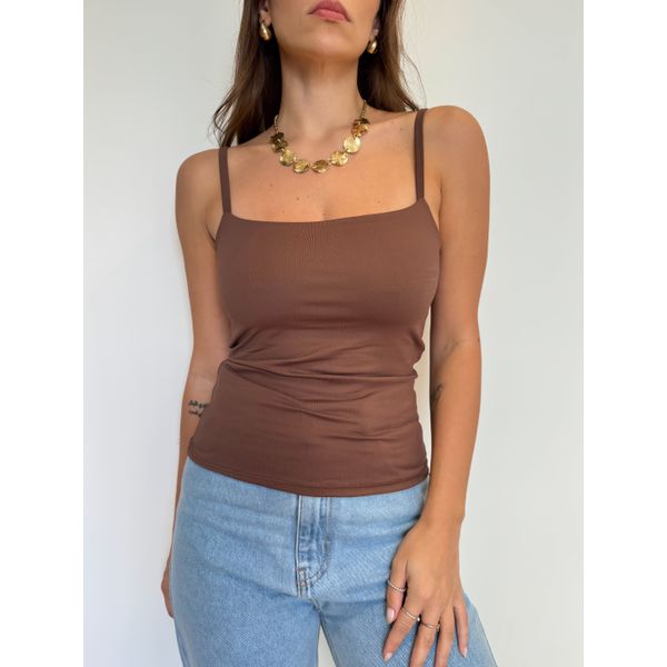 Blusa Cintia regata basica alça fina - Marrom