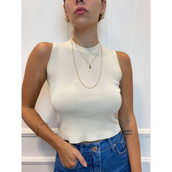 Blusa July regata com tecido canelado - Areia 