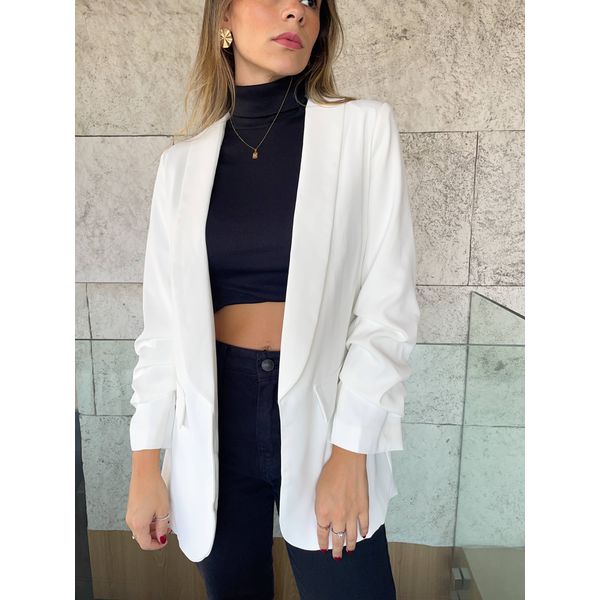 Blazer Giulia Alongado Com Manga 7/8 drapeada - Branco