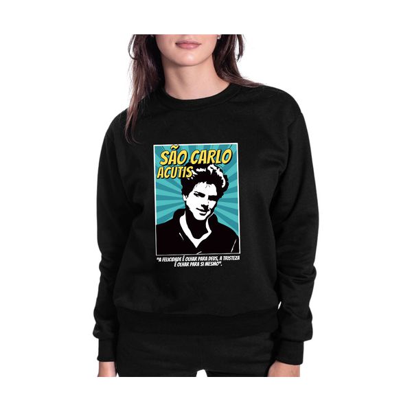 Blusa São Carlo Carlo Acutis Católico Agasalho 100% Moletom Preto