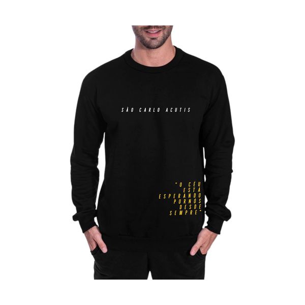 Blusa Moletom Gola Careca Católico Agasalho Carlo Acutis Preto