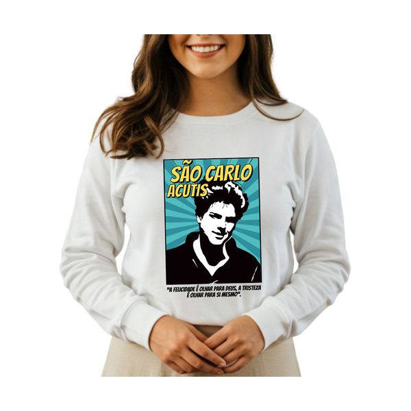 Blusa Moletom Comic São Carlo Acutis Católico Branco Branco