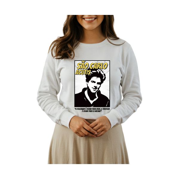 Blusa São Carlo Acutis Católico Moletom Branco Comic Branco