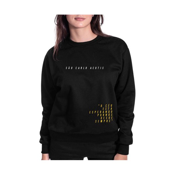 Blusa Moletom Católico Agasalho São Carlo Carlo Acutis Preto