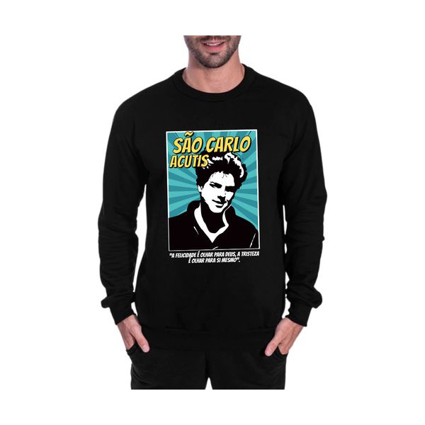 Moletom São Carlo Carlo Acutis Católico Agasalho Blusa Preto