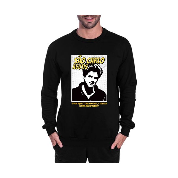 Blusa São Carlo Carlo Acutis Agasalho Católico Comic Moletom Preto