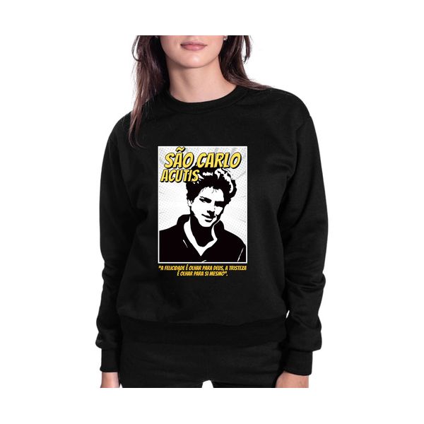 Blusa São Carlo Acutis Agasalho Católico Moletom Comic Preto