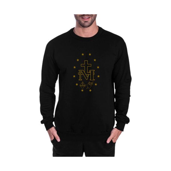 Blusa Moletom Gola Careca Católico Agasalho Medalha Milagros P