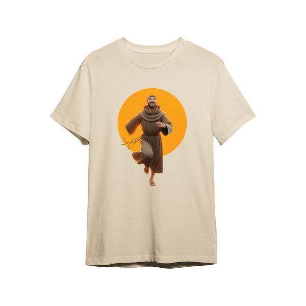 Camiseta São Francisco Assis Bege Algodão Católico Santo