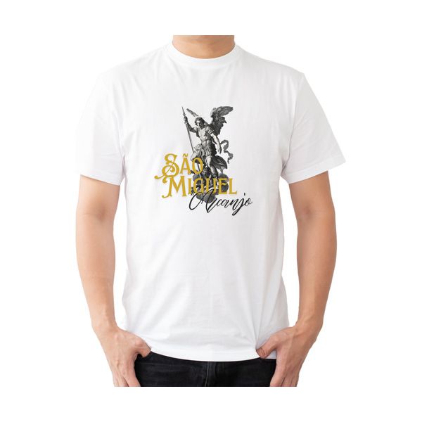 Camiseta São Miguel Arcanjo Branca Masculina 100% Algodão