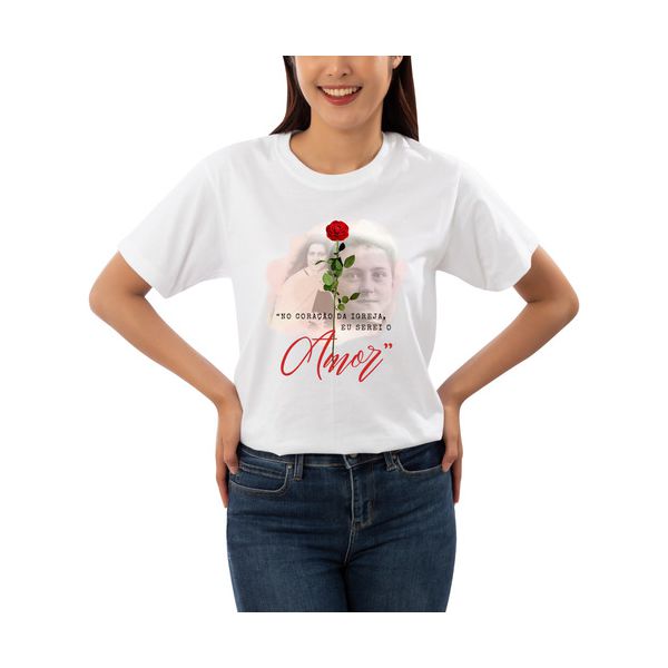 Camiseta Santa Teresinha Feminina Católica Algodão Preto