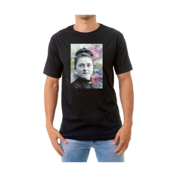 Camiseta Santa Teresinha Preta Masculina Católico Algodão