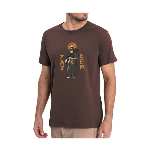 Camiseta São Francisco De Assis Paz E Bem Marrom Católico
