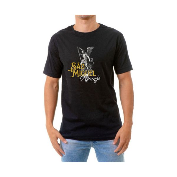 Camiseta São Miguel Arcanjo Preta Masculina 100 Algodão