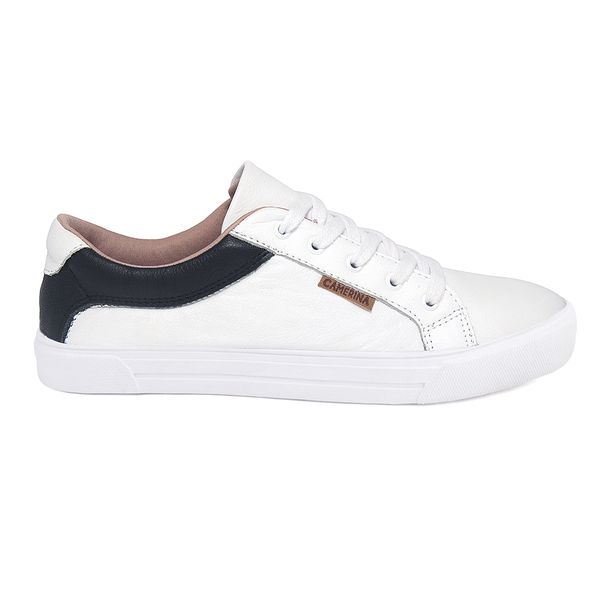 Tênis Couro Feminino Casual Branco e Preto