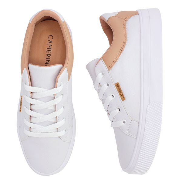 T nis Feminino Sola Alta Branco e Nude Camerina