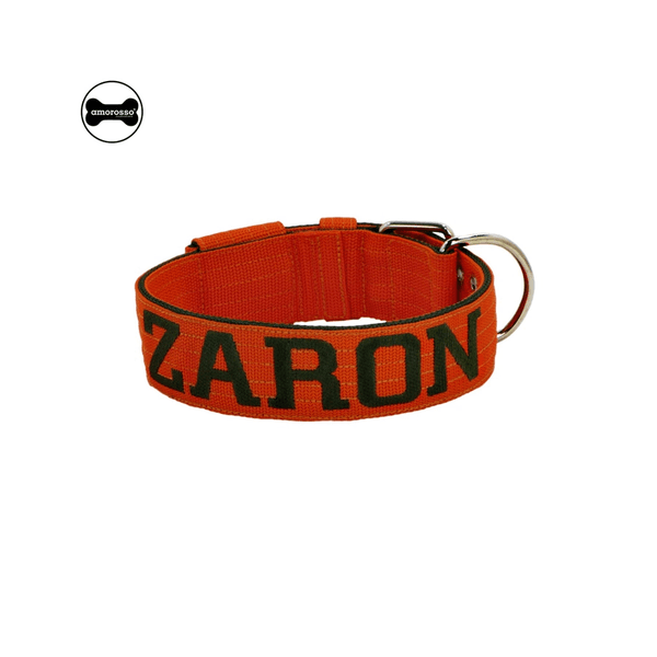 Coleira Para Cachorro Personalizada + Guia Curta 80cm (Laranja E Verde Militar)
