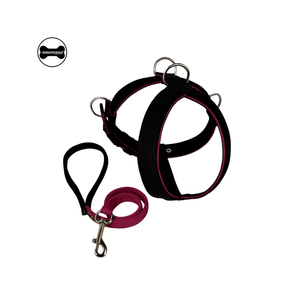 Peitoral Tradicional Amorosso® (Preto E Pink ) + Guia de Passeio 80cm