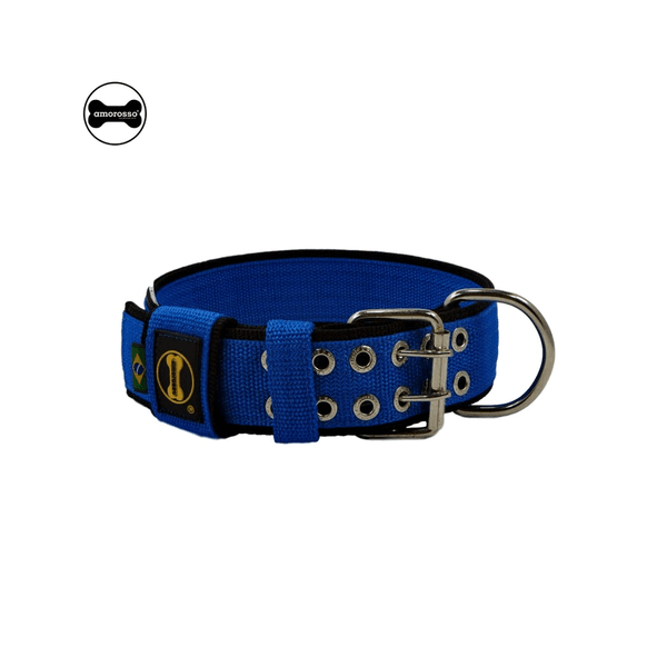 Coleira Para Cachorro Amorosso Slim (Azul E Preto ) 