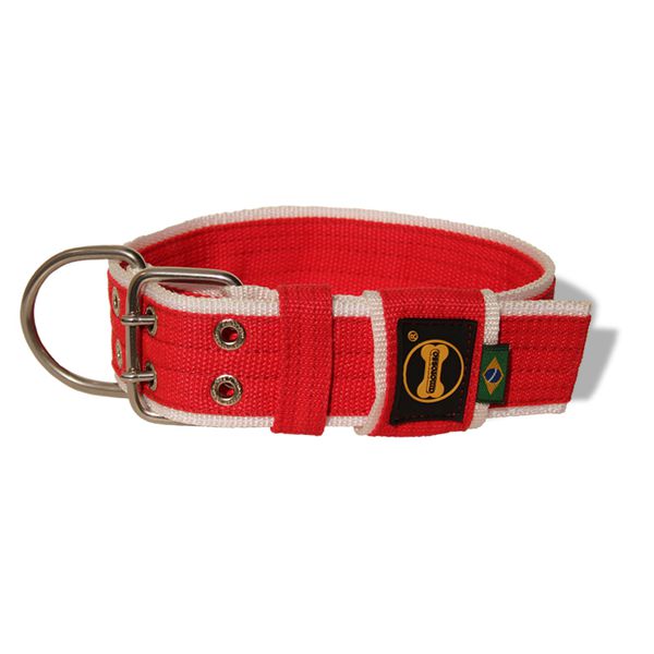  Coleira Para Cachorro Amorosso - Personalizada Slim (Vermelho e Branco) 