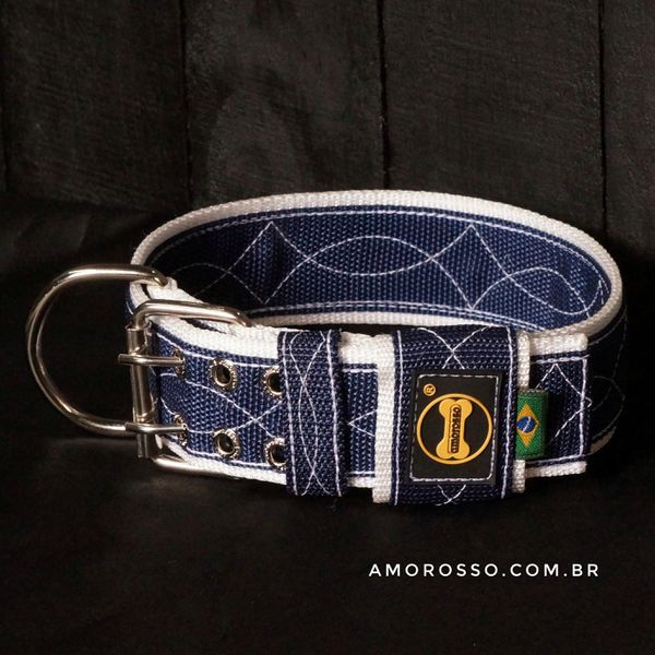 Coleira Amorosso® Fatto a Mano (azul marinho e branco)