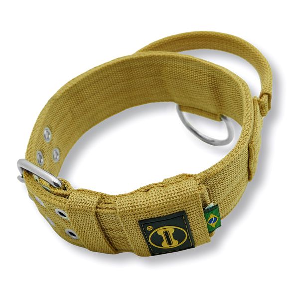 Coleira Para Cachorro Com Alça - Personalizada / bege (areia) com bordado vermelho 