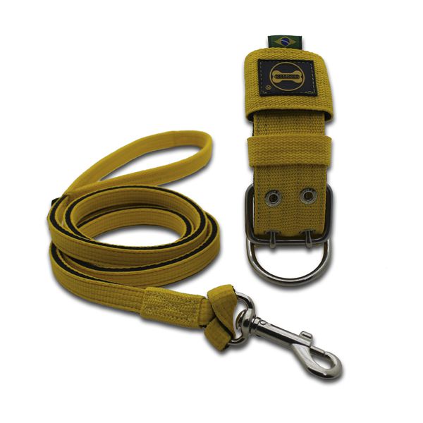 Coleira Para Cachorro + Super Guia 1,50m (amarelo e preto)