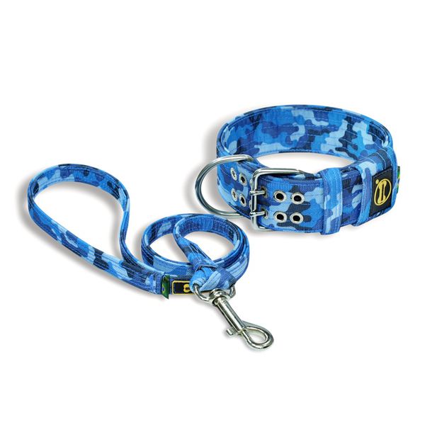 Coleira Amorosso® Camuflado Azul + Guia 
