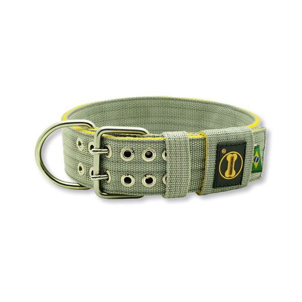 Coleira Para Cachorro Amorosso Personalizada (cinza e amarelo) 