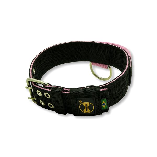 Coleira Para Cachorro Com Alça Personalizada (preto e rosa) 