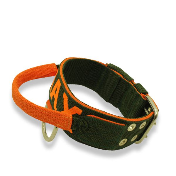 Coleira Poderosso Personalizada + Super Guia - Verde Militar e Laranja