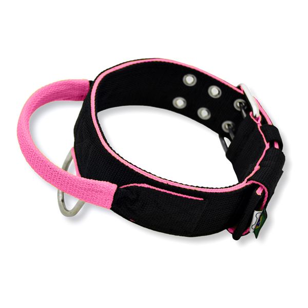 Coleira Para Cachorro Poderosso Preto E Rosa Flúor