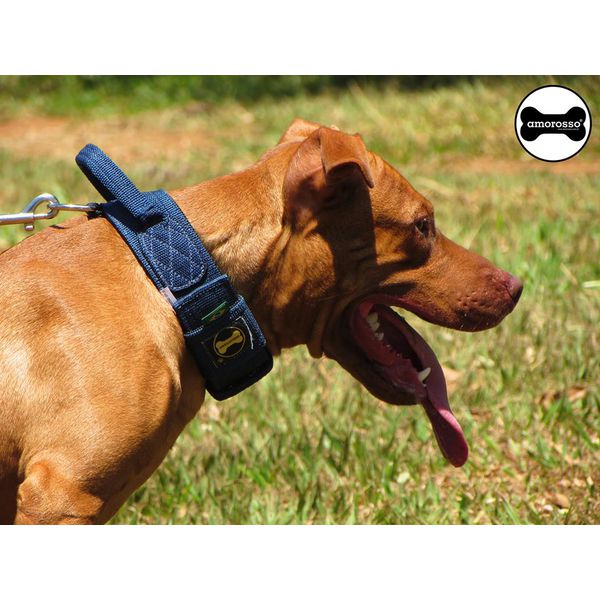 Coleira Para Cachorro Poderosso (azul marinho e preto)