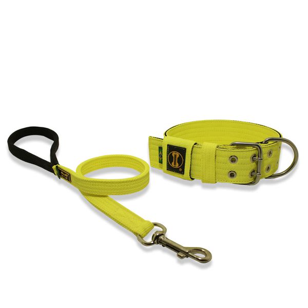 Coleira Para Cachorro Amorosso + Guia Curta 80cm (Amarelo Flúor e Preto)