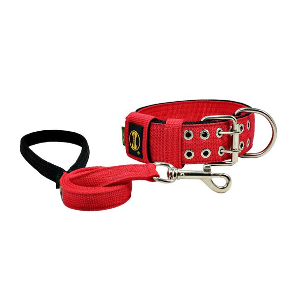 Coleira Para Cachorro Amorosso + guia curta 80cm (vermelho e preto)