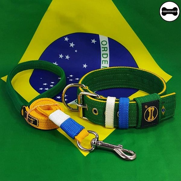 Coleira Para Cachorro Fit + Guia / Patriota
