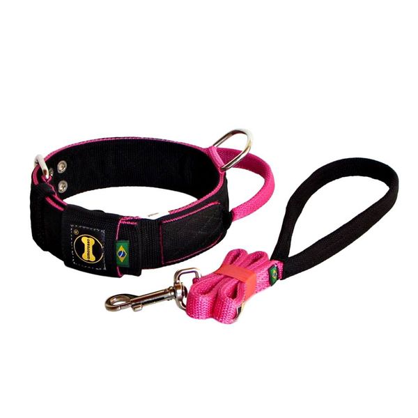 Coleira Para Cachorro Poderosso + Guia (preto e pink)