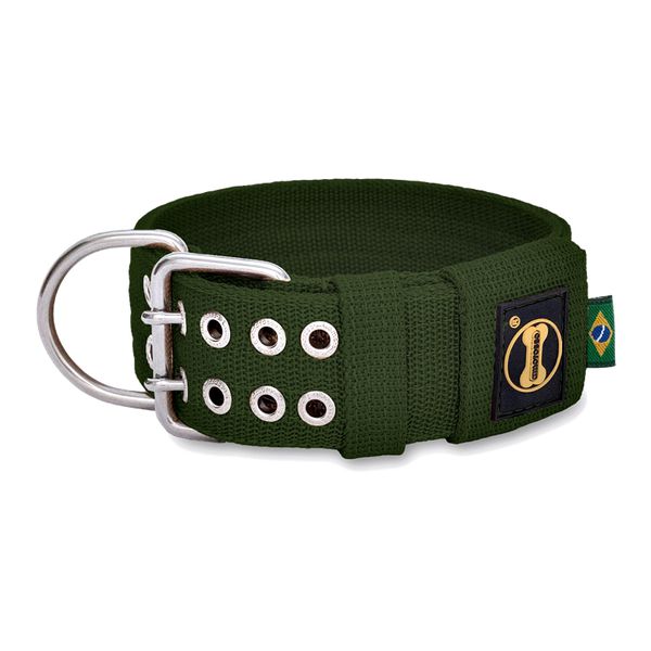 Coleira Para Cachorro Amorosso + Guia Curta 80cm (VERDE MILITAR) 
