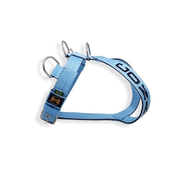 Peitoral Para Cachorro Personalizado Azul Claro e Preto