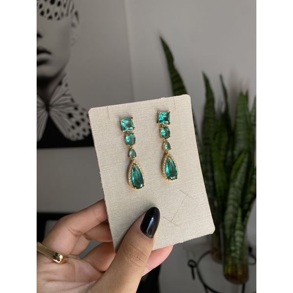 Brinco Pedras Verde Turmalina