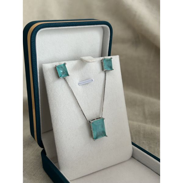 Conjunto Fusion Agua Marinha Banhado a Ródio Branco 