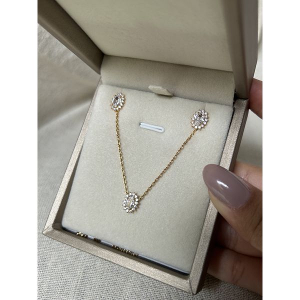 Conjunto Oval Joinha Cristal Banhado a Ouro