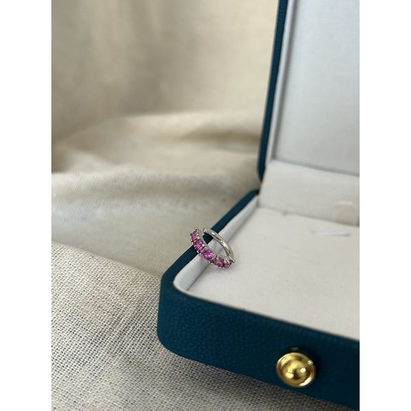 Piercing Fake Safira Pink Banhado a Ródio Branco