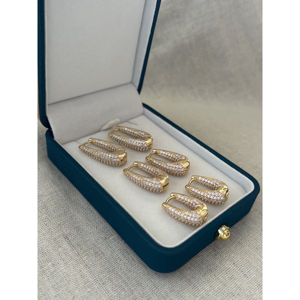 Brinco Argola Gota Cravejada Banhado Ouro 18k