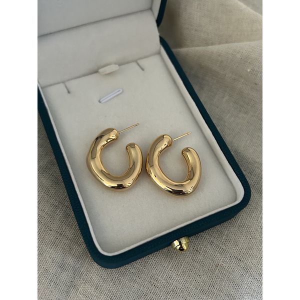 BRINCO ARGOLA TUBO ORGÂNICA BANHADA A OURO