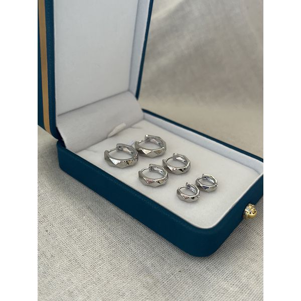 Trio Argolas Sextavadas Banhadas a Ródio Branco