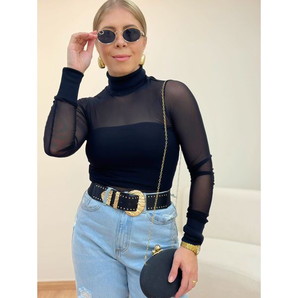 Blusa Tule Gola Preta