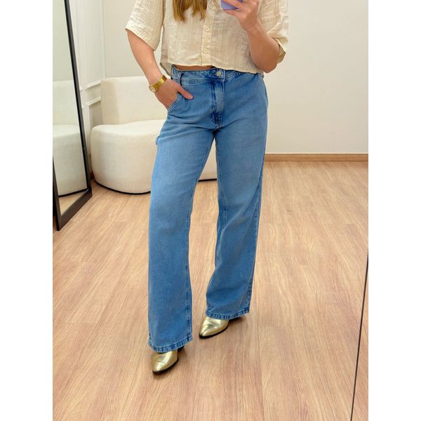 Calça Wide Leg Marmorizada Jeans